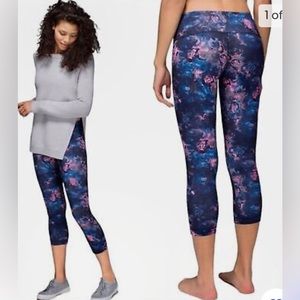 Lululemon Wunder Under Crop II Legging Moody Mirage Bark Berry Deep Navy 6